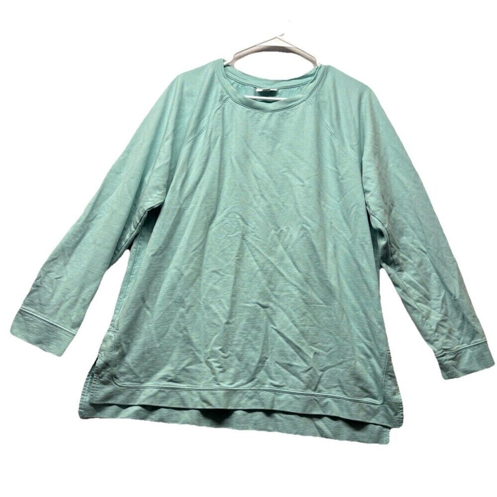 J Jill fit Top Womens Large Blue Athleisure Cozy Casual Travel Stretch Crewneck